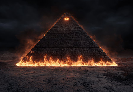 Mysterious pyramid in flamesの素材