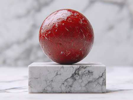 red apple on marble pedestalの素材