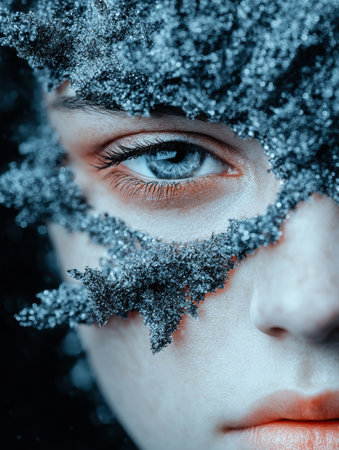 Icy winter portrait with sparkling snowの素材