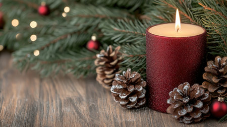 cozy christmas candle and pine decorの素材