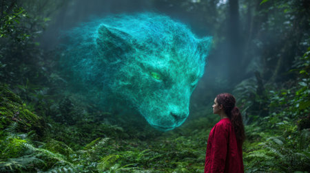 Ethereal spirit animal in mystical forestの素材