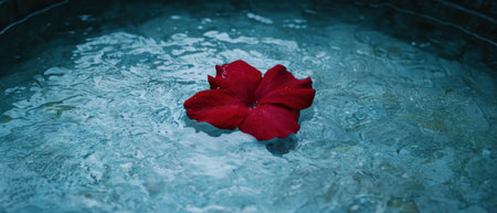 red flower floating on waterの素材