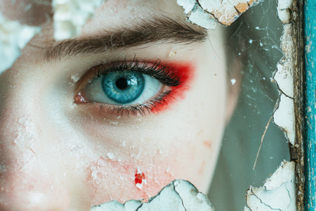 Piercing blue eye with red makeupの素材