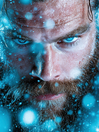 Icy blue portrait of a bearded manの素材