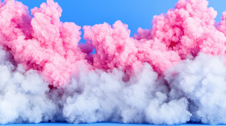 Vibrant pink smoke clouds against blue skyの素材
