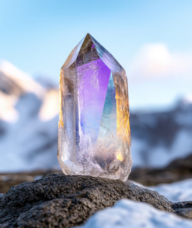 Vibrant quartz crystal in natural settingの素材