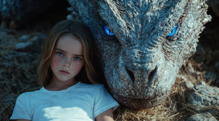 young girl with dragonの素材