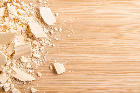 Wooden background with spilled flour and baking ingredientsの素材