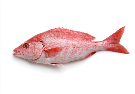 Vibrant red snapper fish on white backgroundの素材