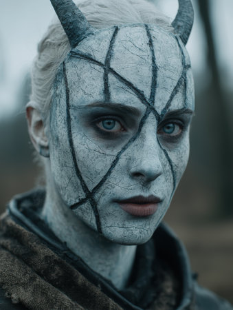 Cracked stone face with intense eyesの素材