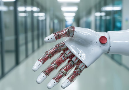 Robotic hand in modern hospital hallwayの素材