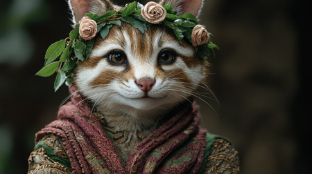 Adorable cat with flower crownの素材