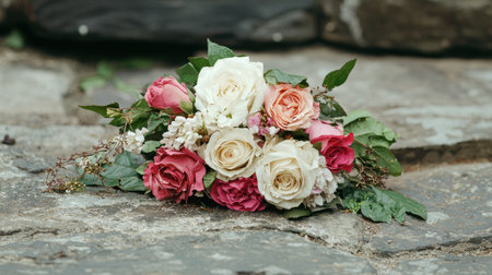 Elegant floral bouquet on rustic backgroundの素材