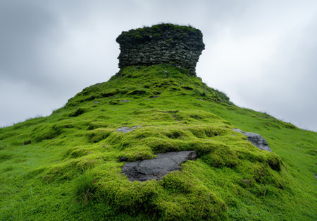 Mossy hill with stone ruinsの素材
