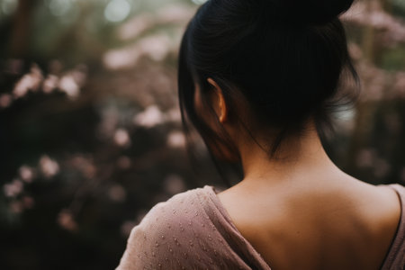 Pensive woman in natureの素材