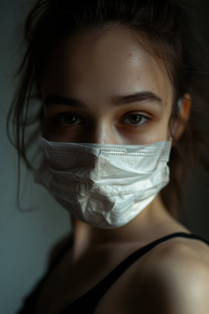 woman wearing medical face maskの素材