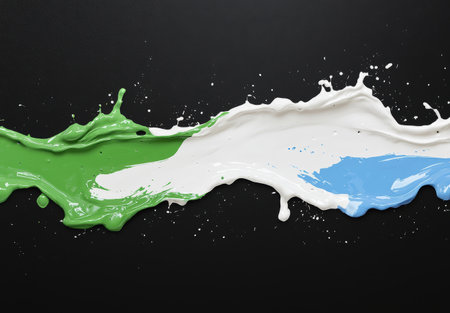 Vibrant paint splash on black backgroundの素材