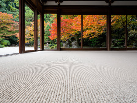 Serene Japanese garden in autumnの素材