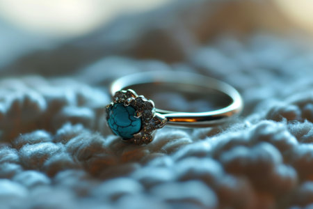 Elegant turquoise ring on soft fabricの素材