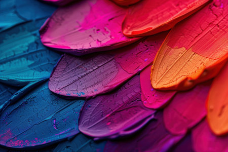Vibrant abstract feather shapes in pink and blueの素材