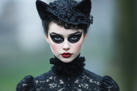 mysterious woman in gothic fashion with dark makeupの素材