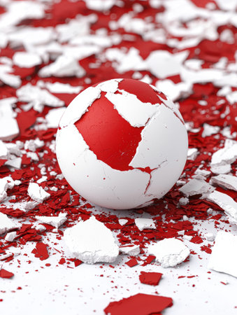 Broken globe on red and white backgroundの素材