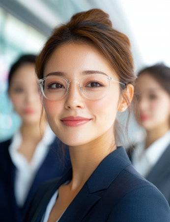 Smiling woman in glasses and business attireの素材