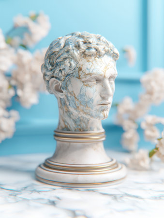 Marble bust sculpture on pedestalの素材