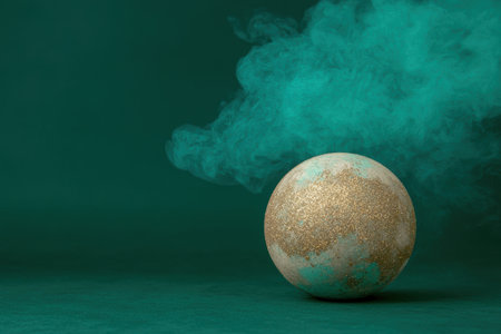 Glowing gold sphere with teal smokeの素材