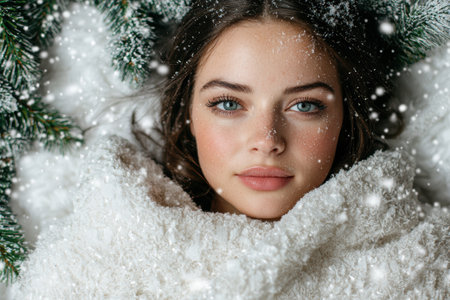 winter beauty portrait with snowの素材