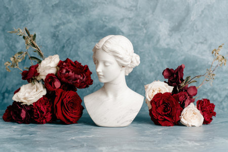 Marble bust and red rose bouquetsの素材