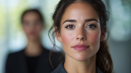 Thoughtful woman with natural makeupの素材