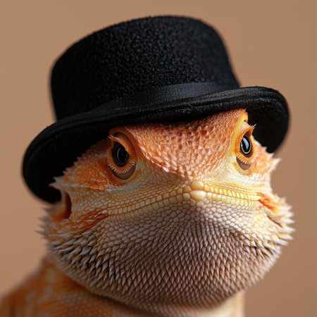 Bearded dragon wearing a black top hatの素材
