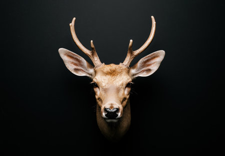 Majestic deer head against dark backgroundの素材