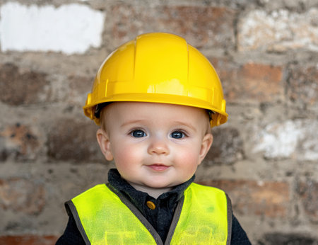 Smiling baby construction workerの素材
