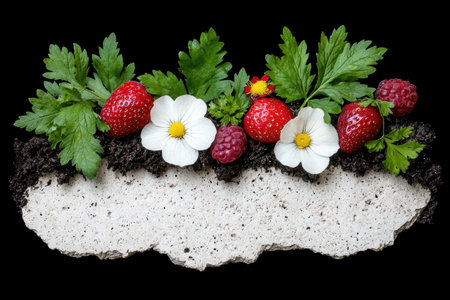 Fresh organic garden produce on stoneの素材