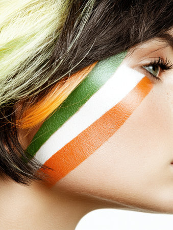 colorful face makeup with vibrant stripesの素材