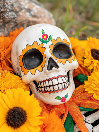 Colorful day of the dead skull decorationの素材