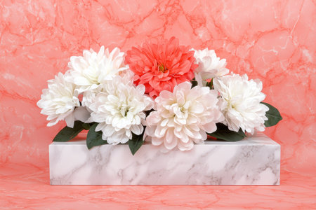 Vibrant floral arrangement on marble backgroundの素材