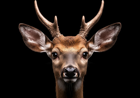 Close-up portrait of a majestic deer with large antlersの素材