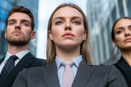 Confident business team looking seriousの素材
