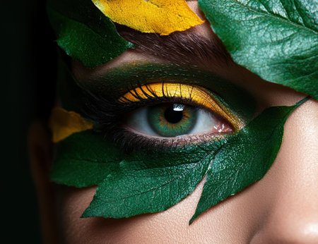 Vibrant eye makeup with nature elementsの素材