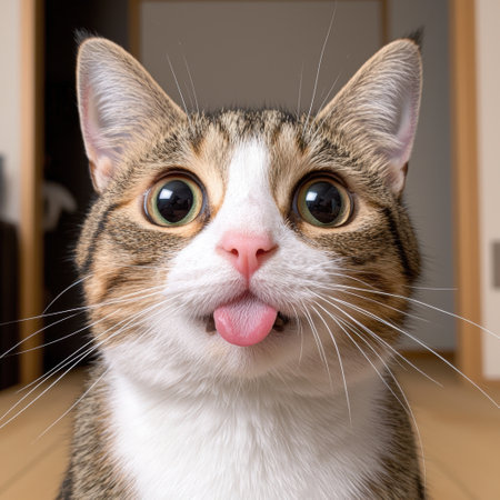 Cute and curious cat with wide eyesの素材