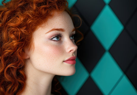 Captivating redhead with striking blue eyesの素材