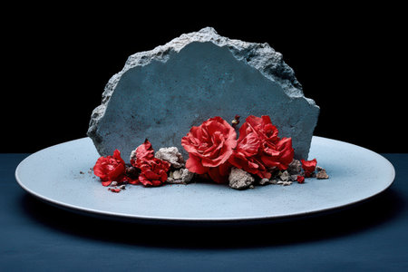 Vibrant red roses on a dark slate backgroundの素材