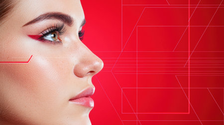 close-up portrait of a woman with dramatic makeupの素材