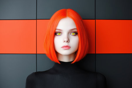 Striking portrait of a woman with vibrant orange hairの素材