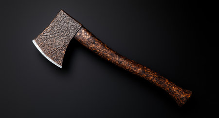 Ornate decorative axe on black backgroundの素材