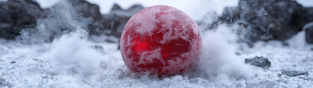 Frozen red apple in winter landscapeの素材