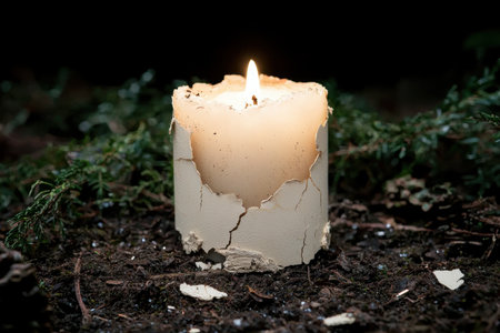 Candle burning in the forestの素材